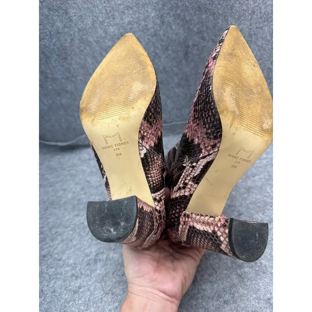 Marc Fisher LTD Ulani 2 Pink Black Snake Print Leather Heeled Ankle Boot Women 9